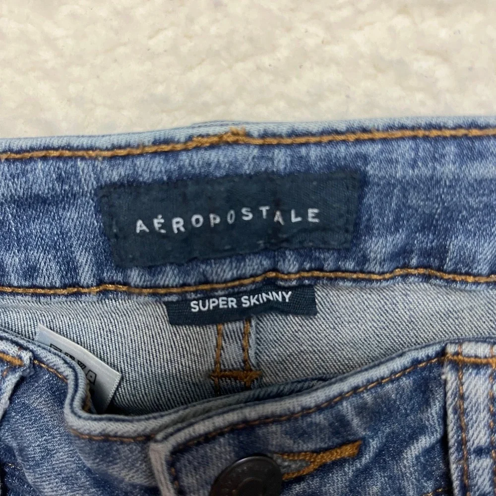 Aeropostale Jeans Mens 31x32 Blue Super Skinny Distressed Medium‎ Wash Denim